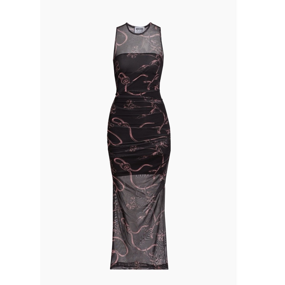 Moschino Jeans Ruched Floral Tuille Midi Dress